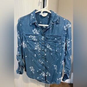 Suzy Shier Women’s Floral Denim Button-Up Shirt - Size XS